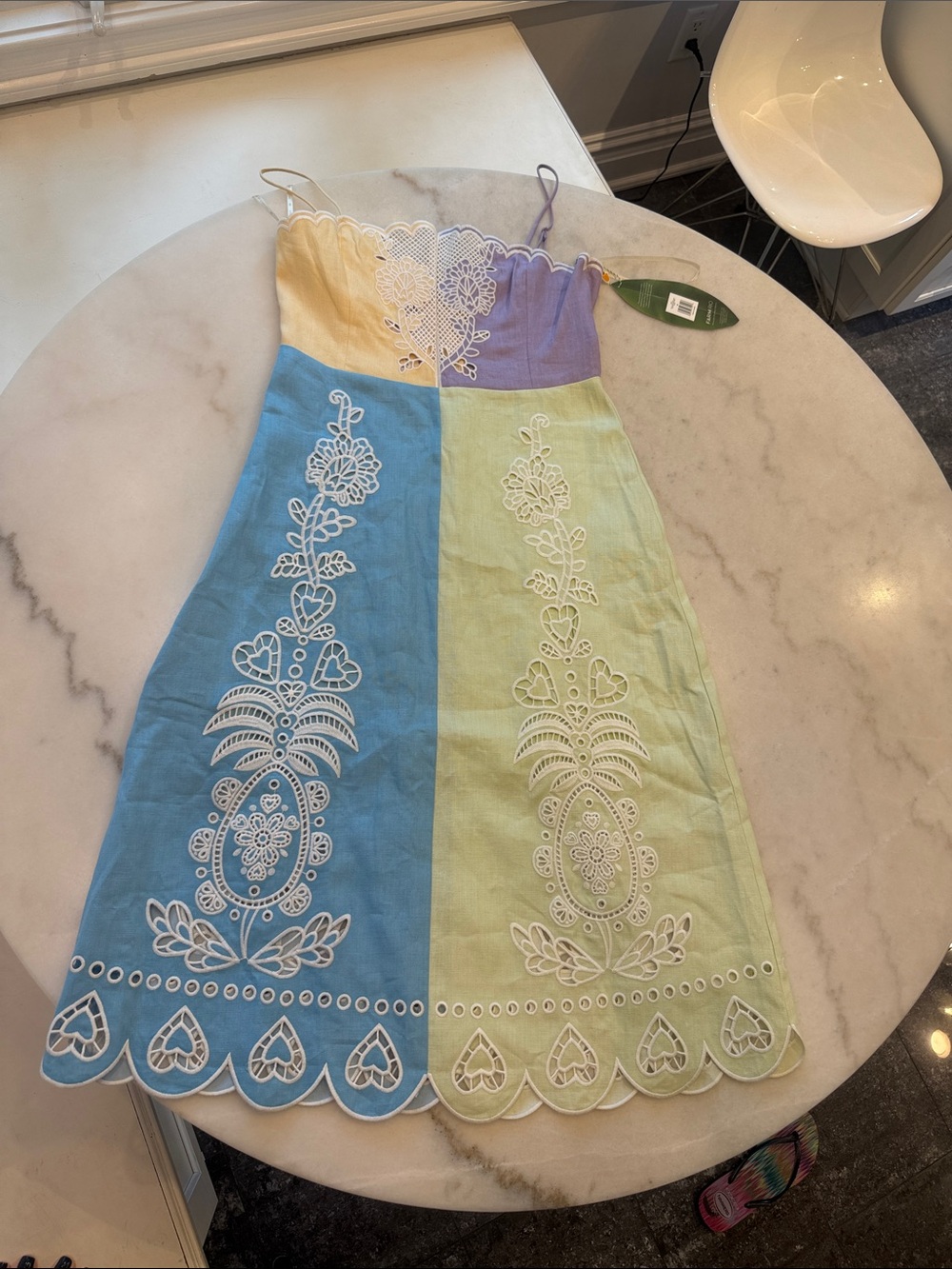NWT-FARM Rio Colorblock Embroidered midi Sundress - Blue, Lime & Lavender - Picture 2 of 12
